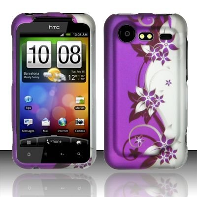 Purple Silver Vines 2D Silver Texture Faceplate Hard Plastic Protector Snap-On Cover Case For HTC Droid Incredible 2 ADR6350