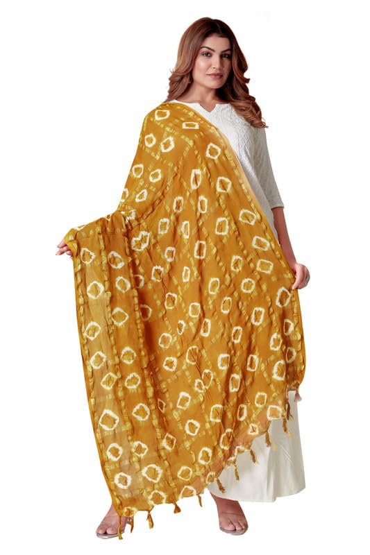 Image of Women Bandhani Dupatta | Traditional Chunri Print with Decorative Border | Lightweight Ethnic Stole for Festive and Wedding Wear