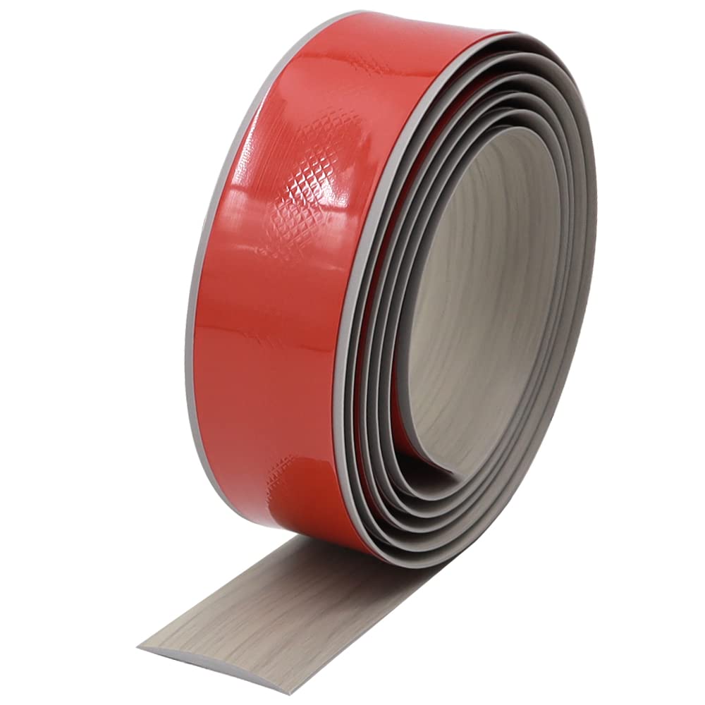 KtbeYTi 2M Floor Transition Strip Self Adhesive PVC Floor Door Divider Strip, Laminate Flooring Threshold Bars, Flooring Edge Trim Strip(4cm, Grey Wood Grain)