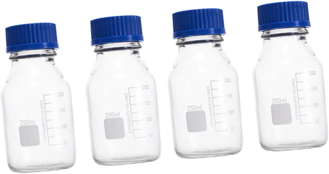 BESTYASH 4pcs Clear Glass Vials with Lids Transparent Wide Mouth Sample Bottles for Chemical Storage and Laboratory Use Sealed Screw Cap Containers for Safe Liquid Handling