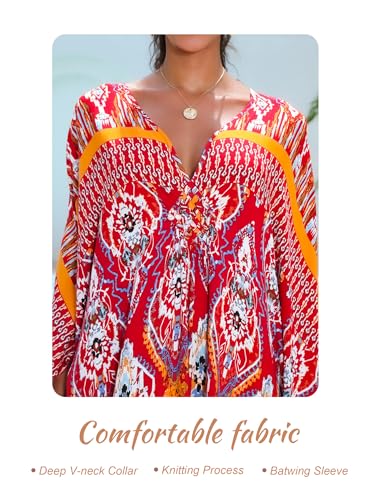 Image of Yanziliu Kaftan Dress for Women,Plus Size Hawaiian Batwing Sleeve Beach Cover Up Summer Swimsuit Dresses