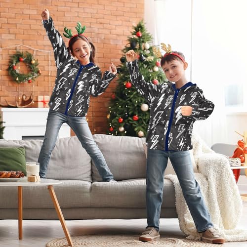 Image of Aflyko Boys Fleece Coat Blue Zip-Up Hoodie Girls Outerwear Kids Hooded Jacket