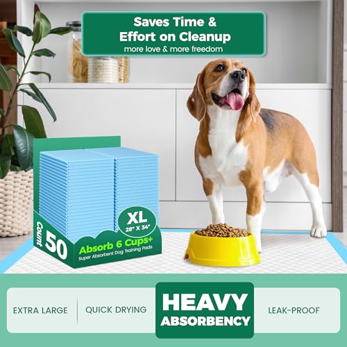 Image of 50 Count Dog Pee Pads Extra Large- 28 inch x 34 inch, Super Absorbent Leak-Proof XL Puppy Pads 50 Pack Quick-Dry XLarge Disposable Pet Potty Training Pads for Dogs, Puppies, Doggie