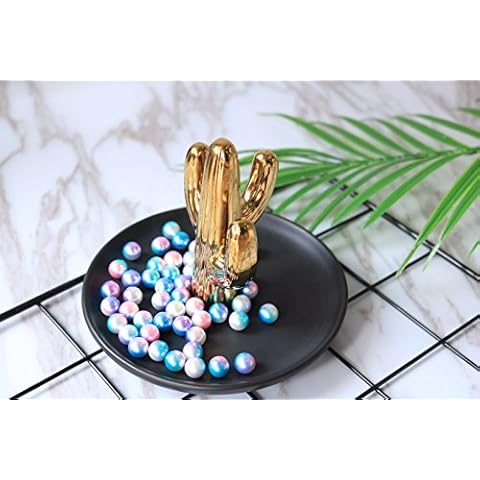 Purzest Ceramic Ring Holder Dish Home Decor Organizer,Cactus,Gold/Black Cover