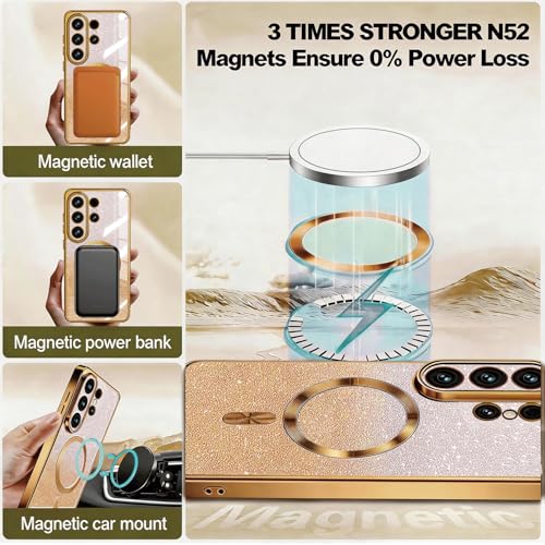 Image of Misscase for Samsung Galaxy S26 Ultra Case Compatible with MagSafe,Built-in Camera Lens Protector Full Protection Soft TPU Anti-Scratch Anti-Fingerprint Magnetic Glitter Slim Case Cover Gold