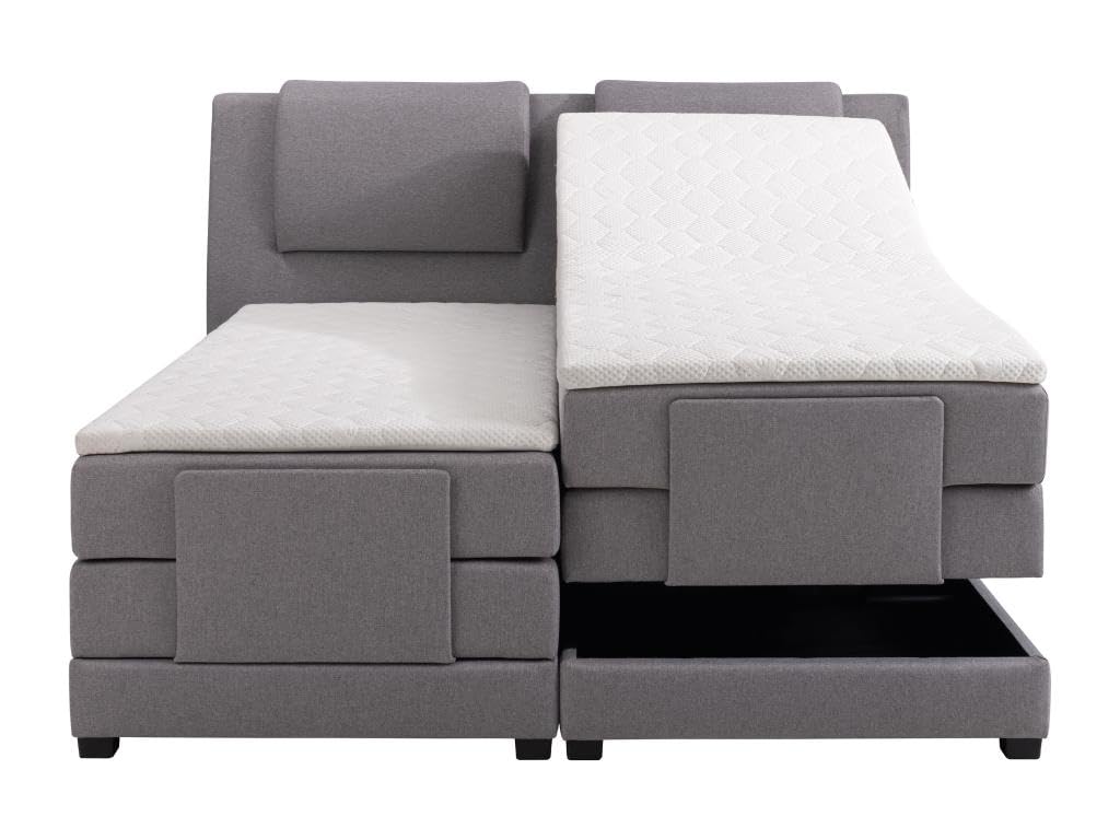 Vente-unique-Ensemble Complet boxspring tête de lit + sommiers Relaxation électrique + Matelas + surmatelas - 2 x 80 x 200 cm - Tissu - Gris Clair - Castel II de Palacio