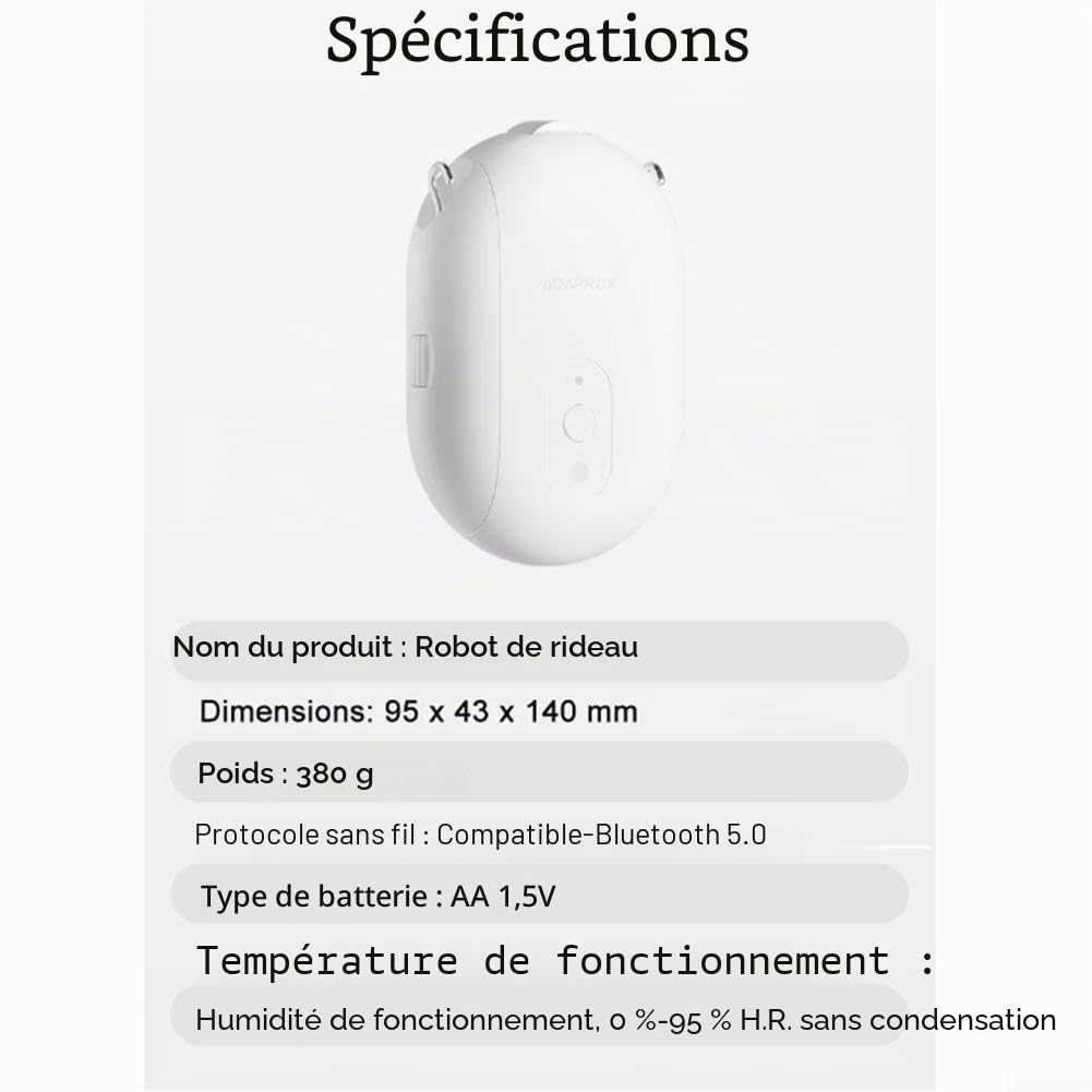 Ouvre-rideau automatique intelligent, contrôle automatisé des rideaux avec robot intelligent WiFi Tuya Intégration sans effort pour systèmes domotiques (tige en L et U)