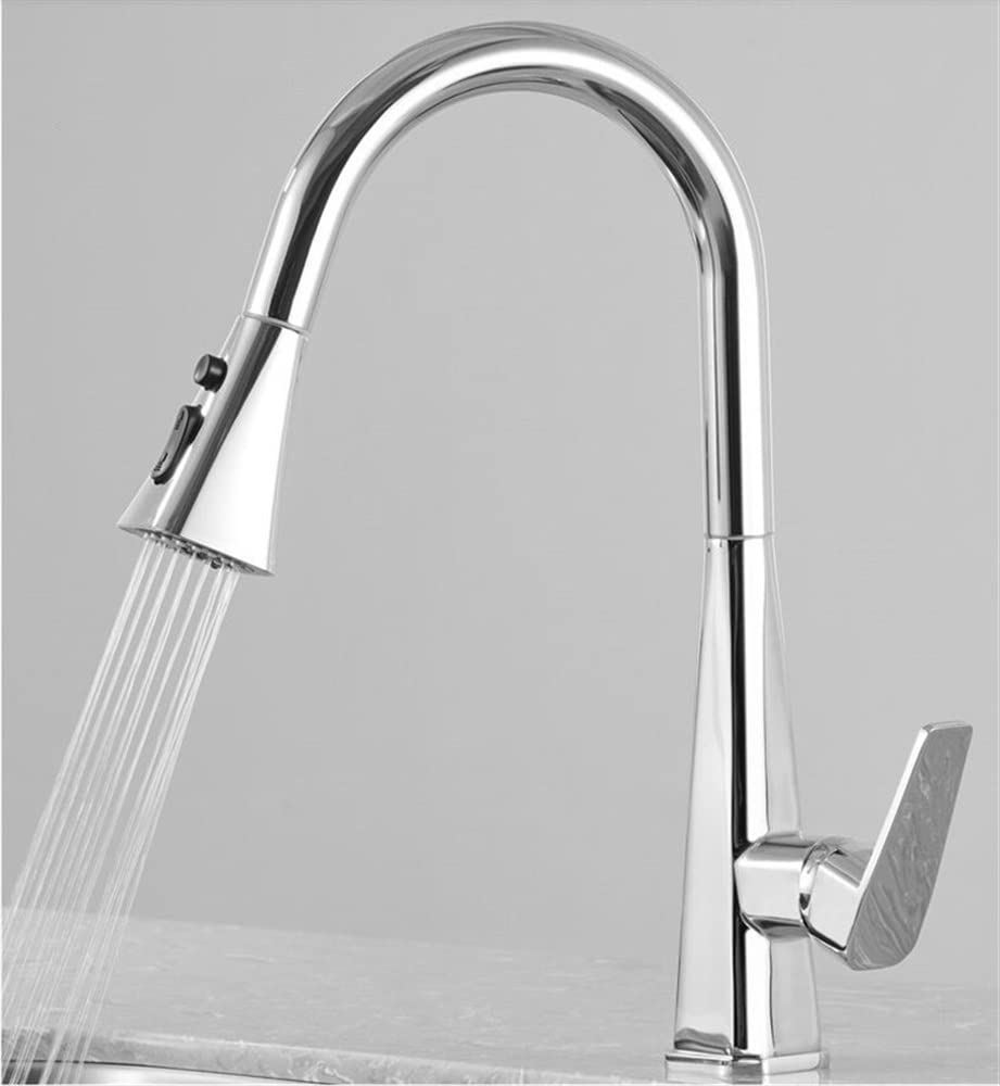 SnamicE Kitchen Tap Mixer Copper Kitchen Sink Faucets, Hot & Cold Mixer Soild Brass Tap, Pull Out Single Handle Deck Mounted 360 Degrees Rotating,Chrome