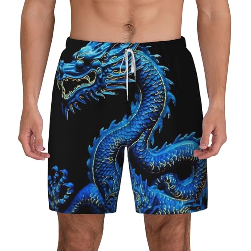 Men's Swim Trunks Quick Dry Board Shorts Blue Dragon Beach Shorts with Pocket Bathing Suits for Men