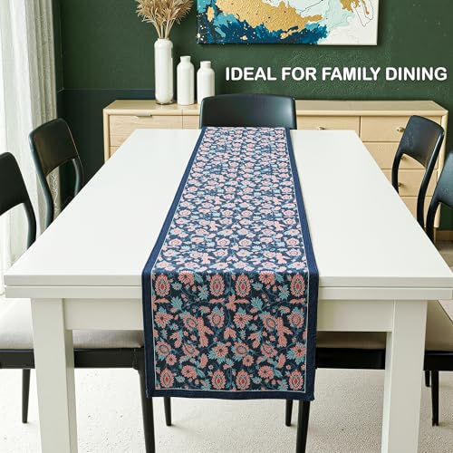 Image of Heart Home Velvet 13x72 Inch Table Runner for Home Decor | 6 Seater Dining Table Place Mat Elegant Soft Feel /Machine Washable | Pyramid 1235 - Navy Blue