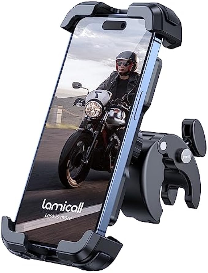 Lamicall Motorcycle Phone Mount, Bike Phone Holder - Upgrade Quick Install Handlebar Clip for Bicycle Scooter, Cell Phone Clamp for iPhone 14 Pro Max / 13/12, Galaxy S10 and More 4.7-6.8" Phone