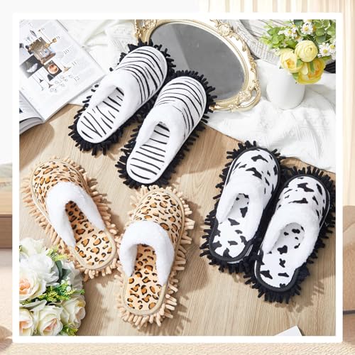 Image of HooLing 6 Pairs Microfiber Dusting Cleaning Mop Slippers - Unisex Shoes With Cow Zebra Leopard Print for Office Home Room (Women 8-10 / Men 7-9)