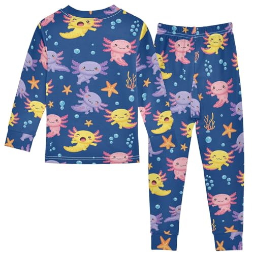 Pajama Sets Long Sleeve Cute Axolotls Underwater Scene Soft Comfy Sleepwear 2 Piece PJS 3-8T3
