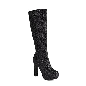 Womens Rhinestone Glitter Sparkly Boots Platform Pointed Toe Knee High Boots Zipper Wedding Party Shoes