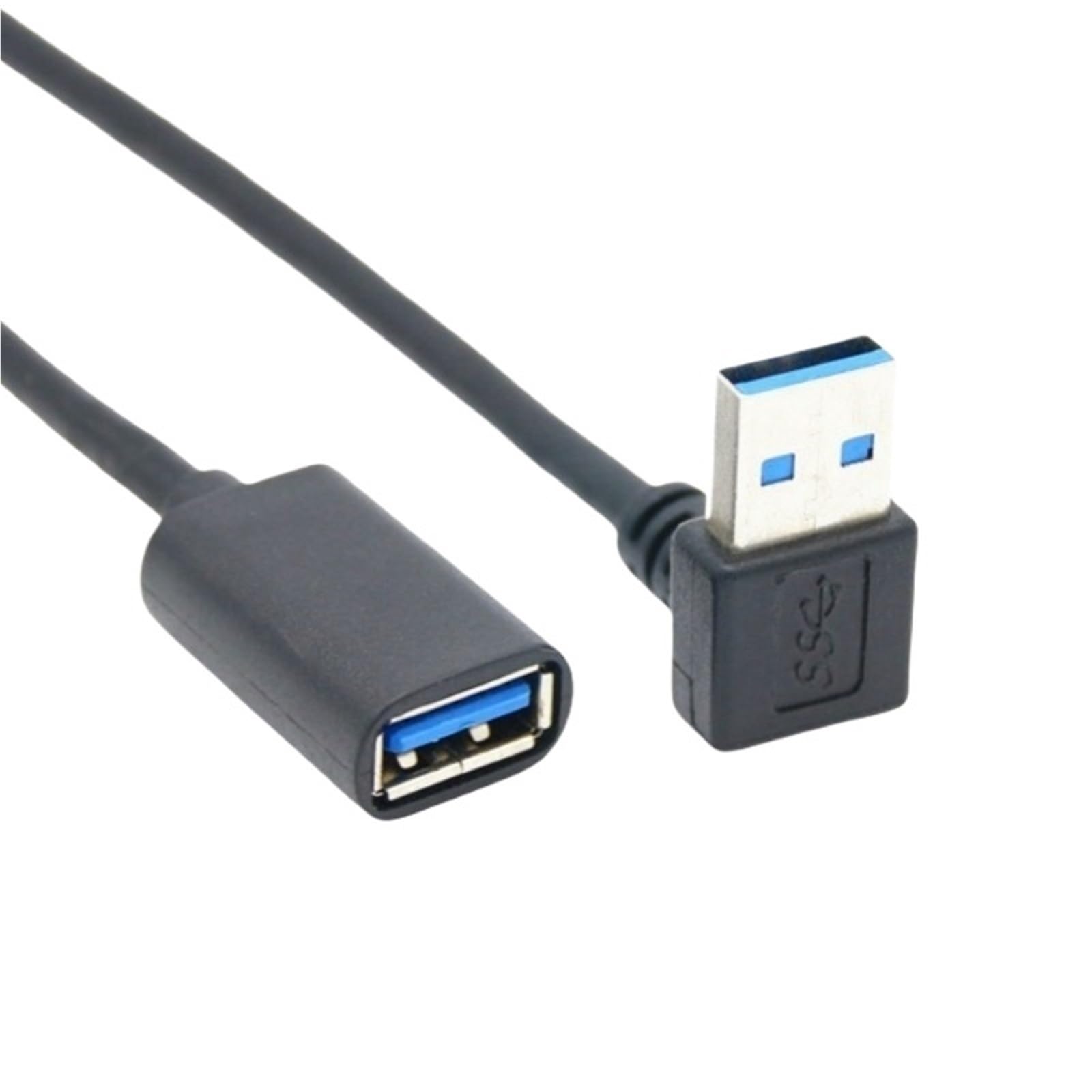 5psc USB 2.0 A Male to Female 90 Angled Extension Adaptor Cable USB2.0 Male to Female Right Left Down up Black Cable(Up Bend USB3.0,0.6 Meters)