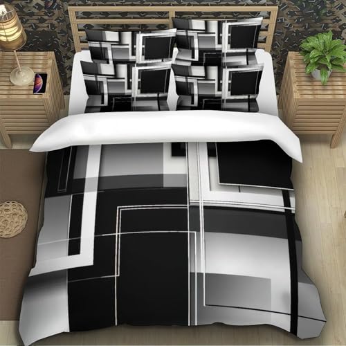 Housse de couette microfibre carrés abstraits design géométrique moderne luxe 140x200cm