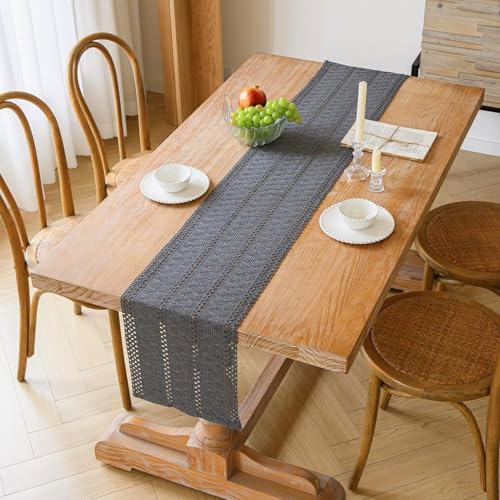 Jayusaror Tischläufer Grau Boho Makramee Modern Frühling Bauernhaus Klein Tischdecke Schmal Landhausstil Rustikaler Tisch Läufer Baumwolle… – Ansicht 3