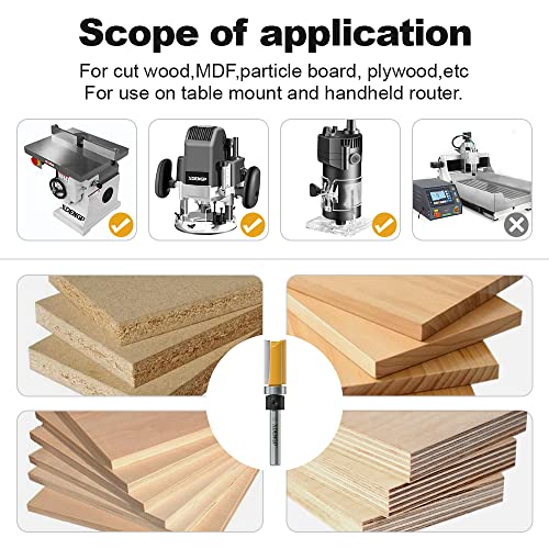 Image of Pattern Flush Trim Router Bit 1 /4 Inch Shank, 1 /2 Inch Cutting Diameter, 1 Inch Cutting Length, Top Bearing Flush Straight Cut Trim Router Bit for Woodworking