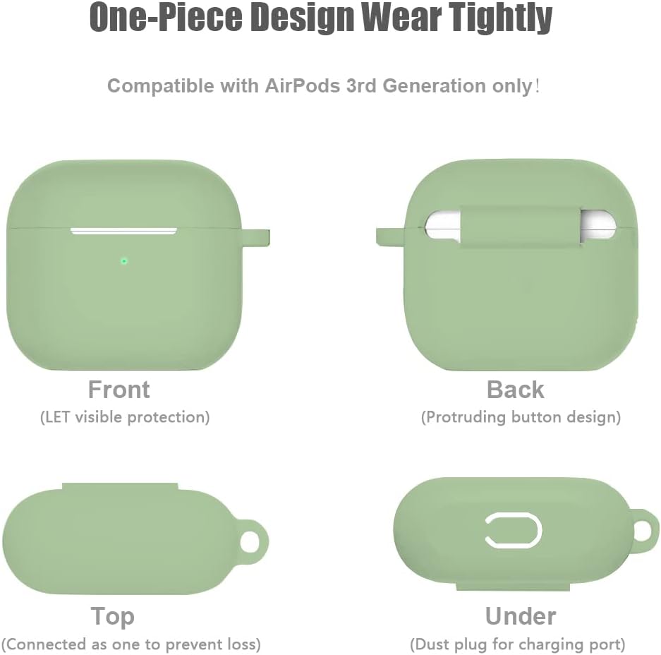 Case Compatible with Apple AirPods 3 Case Cover Third Generation Accessories, YINVA Protective Silicone Case Compatible with AirPods 3rd Gen 2021 with Keychain (Matcha Green)
