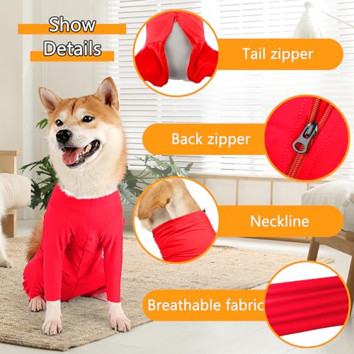Image of Dog Onesie Surgical Recovery Suit for After Surgery Pet Anti Shedding Bodysuit Long Sleeve Anxiety Shirt for Female Male Dog Orange Red /M