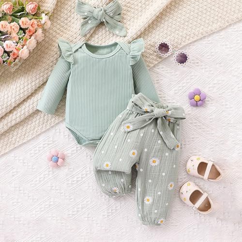 Girls Cotton Soft Sets Cute Ruffle Long Sleeve Knitted Sweatshirts Fall Floral Joggers Drawstring Elastic Waist Sweatpants3