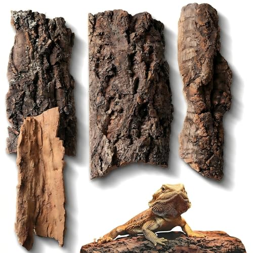 4pcs Reptile Bark Decor Wood Natural Cork Bark Bark Cork Hides Water Bark Flats Decor Reptile Bark Cork Wood Bark Terrarium for Bearded Dragon Lizard Geckos Tortoise Random Shape Random Size Deliver