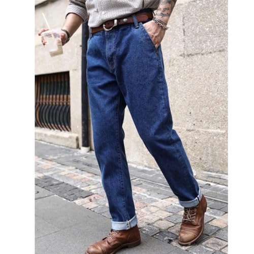 Men’S Casual Taper Fit Selvedge Denim Full Length Washed Jeans Zipper Fly Heavyweight Daily Wear Trousers4