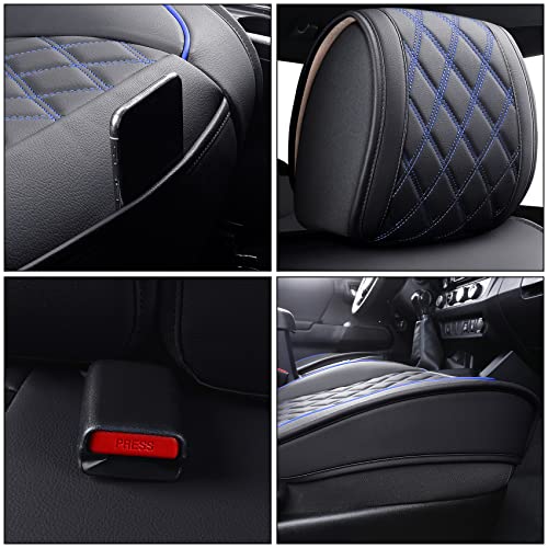 Image of Aierxuan Toyota Tacoma Seat Covers Waterproof Leather Full Set (Black-Blue)