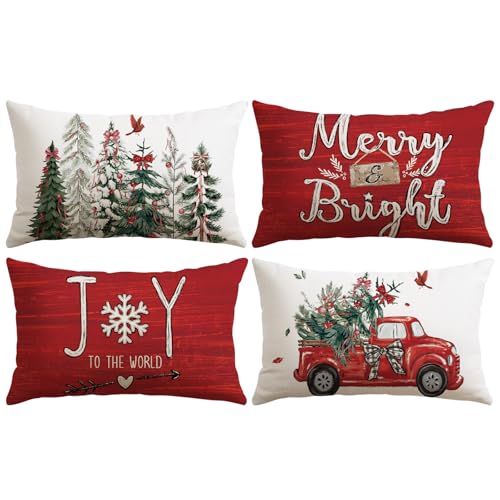 JOTOM 4er Set Weihnachten Kissenbezüge, Dekorative Wurf Kissenbezug...