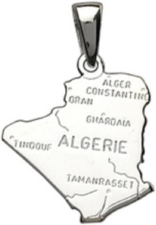 Helios Bijoux Country Map Algeria Pendant + Silver Chain 50 cm – solid 925 Sterling Silver Rhodium-Plated 2 – Brand New