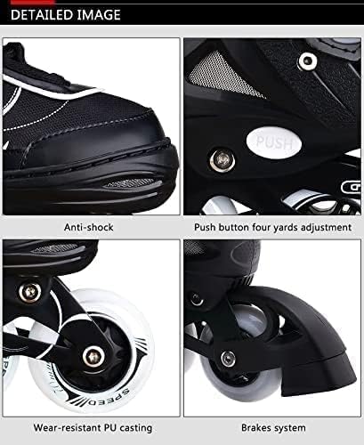 Image of TEKCOOL 4 Wheels Adjustable Inline Skates Skating Shoes for Boys Kids Girls Skating Shoe Adjustable Roller Blades Age 6 to 15 Years PU Strong Wheels Aluminium with LED Flash Light on Wheels (Black)'