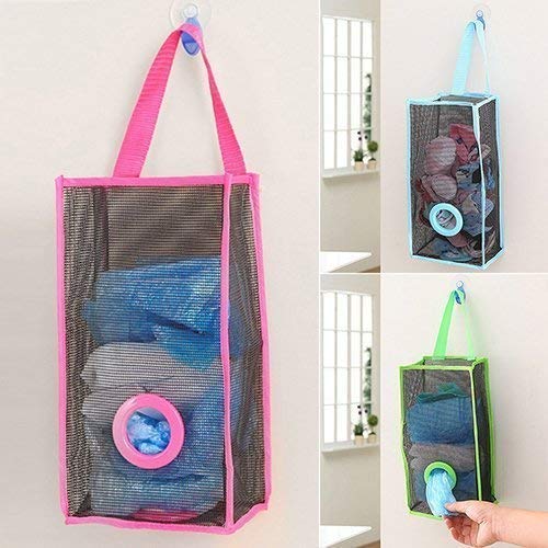 Purvaa CollectionPurvaa Collection Foldable Plastic Bag Holder Hanging Shopping Grocery Bag Organizer Polybags Dispenser Hanging Folding Mesh Garbage Storage Bag for Home and Kitchen Bathroom Office (Pack of 1)