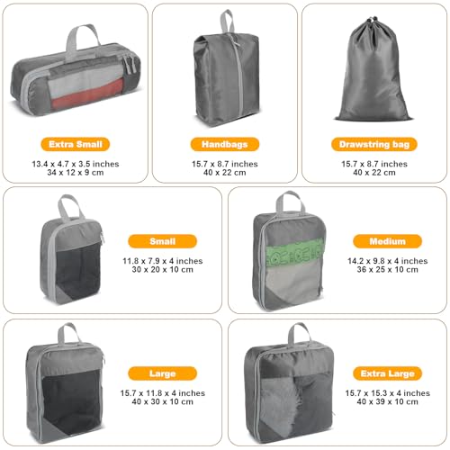 7 Pcs Compression Packing Cubes, Multi Sizes Travel Organizer for Clothing, Shoes, Essentials, Lightweight Suitcase Organizer for Luggage, Grey2