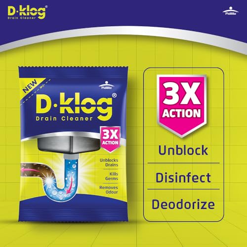 Image of D-Klog Drain Cleaner Powder (45g x 6 Units), Removes Clogs, Blockages in Washbasin, Septic Tank, Sinks, Pipes within 30 mins | Drain expert | Sink cleaner| Toilet Cleaner