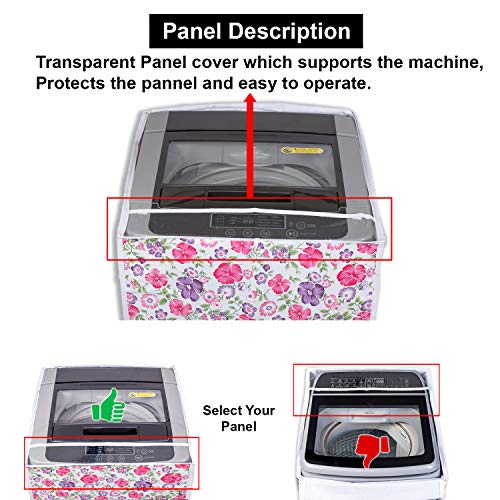 Image of Classic Top Load Washing Machine Cover Suitable for Voltas 6 Kg, 6.5 Kg, 7 Kg, 7.5 Kg (55cmsX55cmsX89cms, White & Pink Flower, Medium)