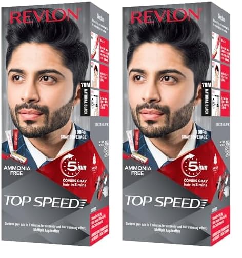 Revlon Top Speed Hair Color for Men Natural Black | Infused with Mother of Pearl and Ginseng Root extract for Intense Conditioning | 100% Grey Coverage in 5 Minutes | Shiny & Nourished Hair