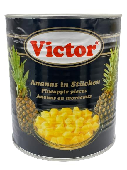 Victor - Ananas in Stücken, 1840 g Dose, gezuckert, sorgfältig ausgewählten Ananasfrüchte, im Salat oder als Topping auf Eis oder Joghurt sorgen sie für eine natürliche, tropische Note