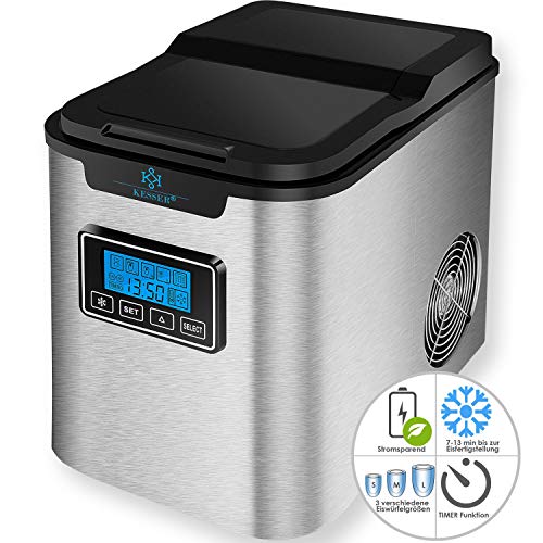 KESSER® Eiswürfelbereiter | Eiswürfelmaschine Edelstahl | 150W Ice Maker | 12 kg 24 h | 3 Würfelgrößen | Zubereitung in 7 min | 2,2 Liter Wassertank | Timer | LCD-Display | Inkl. Zubehör, Silber – Bild 3