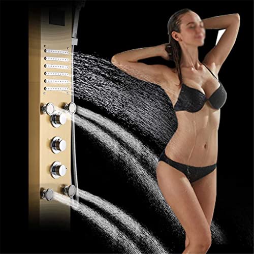 Panel de ducha Golden con luz LED, pantalla digital, cascada, ducha de lluvia y jets de masaje miniatura 3