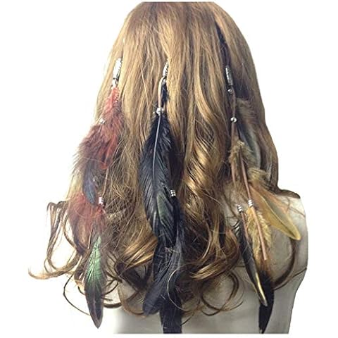 Feather Hair Clips Headband Hippie Indian Boho Barrettes Hair Bands Tassel Bohemian Halloween Hair Hoop Women Cute Hairband Party Decoration Cosplay Costume Handmade Headpiece Hair Accessories 3 Pcs Cover