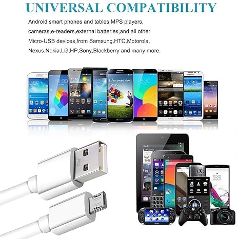 Image of Original Charging & Data USB Cable for Oppo F7 Original USB Cable | Micro USB Data Cable | Sync Quick Fast Charging Cable | Charger Cable | Android V8 Cable (3.1 Amp, 1 Meter, WT, White (fast74)