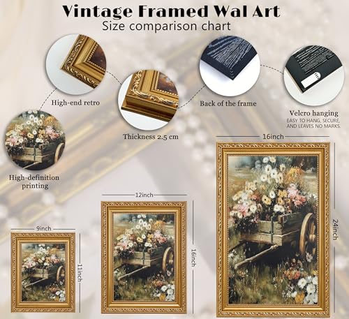 ApexBlume Vintage Wildflower Wooden Cart Framed Wall Art - image 2