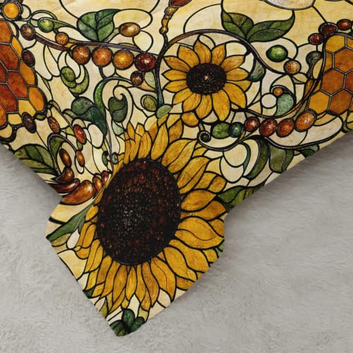 Image of AILONEN Full Comforter Set 3 Piece, Honey Bee Sunflower 3D Printed Bedding with 2 Pillowcases, Soft Breathable Microfiber Farmhouse Decor for Guest Room