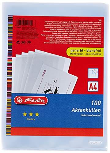 Herlitz - Lote de fundas portadocumentos (100 unidades, A4), transparentes