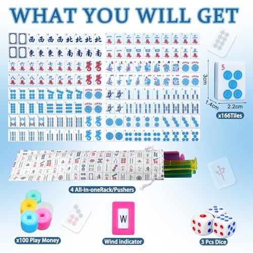 Juego de Mahjong Americano con 166 fichas y 4 rack combinados miniatura 3