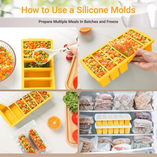 Image of 1 /2 Cup Silicone Freezer Molds with Lid, 2-Pack Silicone Freezer Trays for Soup, Sauce & Broth - Meal Prep Containers, Large Ice Cube Tray, Oven & Dishwasher Safe