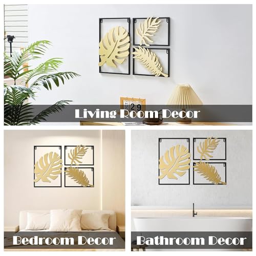 Image of SHREE 'O' GREEN TECH Gold Metal Wall Decor Leaf Wall Hanging Decoration, Set of 3 Metal Wall Art Home Decor for Living Room Office Bedroom Hotel (Design -1)