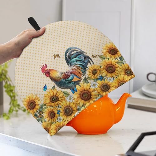 Image of Teapot Cozy Large Tea Cozies Insulated Keep Tea Warm Tea Pot Cozies Teapot Dust Cover Perfect for Teapot British Home Kitchen Table Decorative, Rooster Sunflower Polka Dot