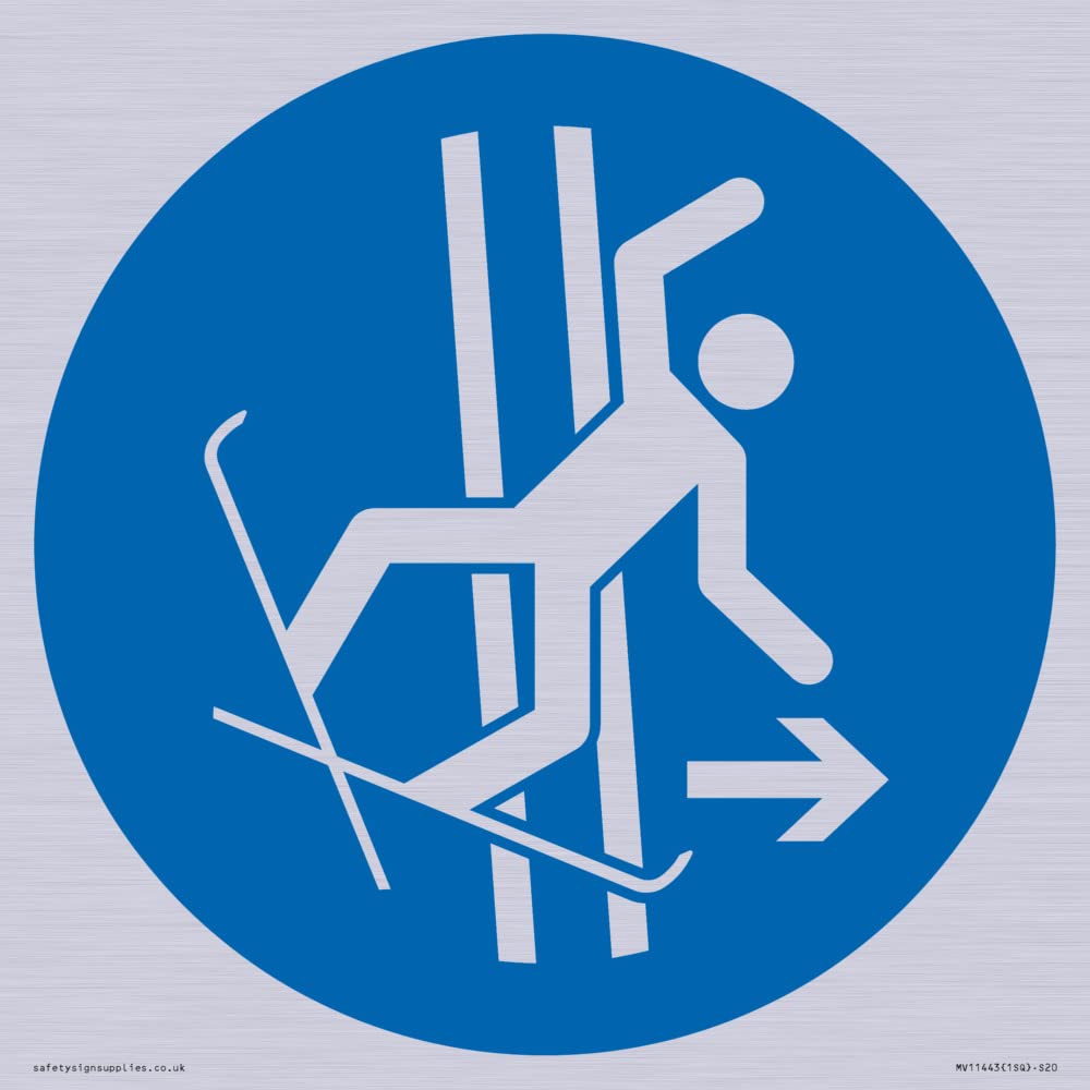 Mandatory: Immediately leave the tow-track in the event of falling Sign - 200x200mm - S20, Blue/White