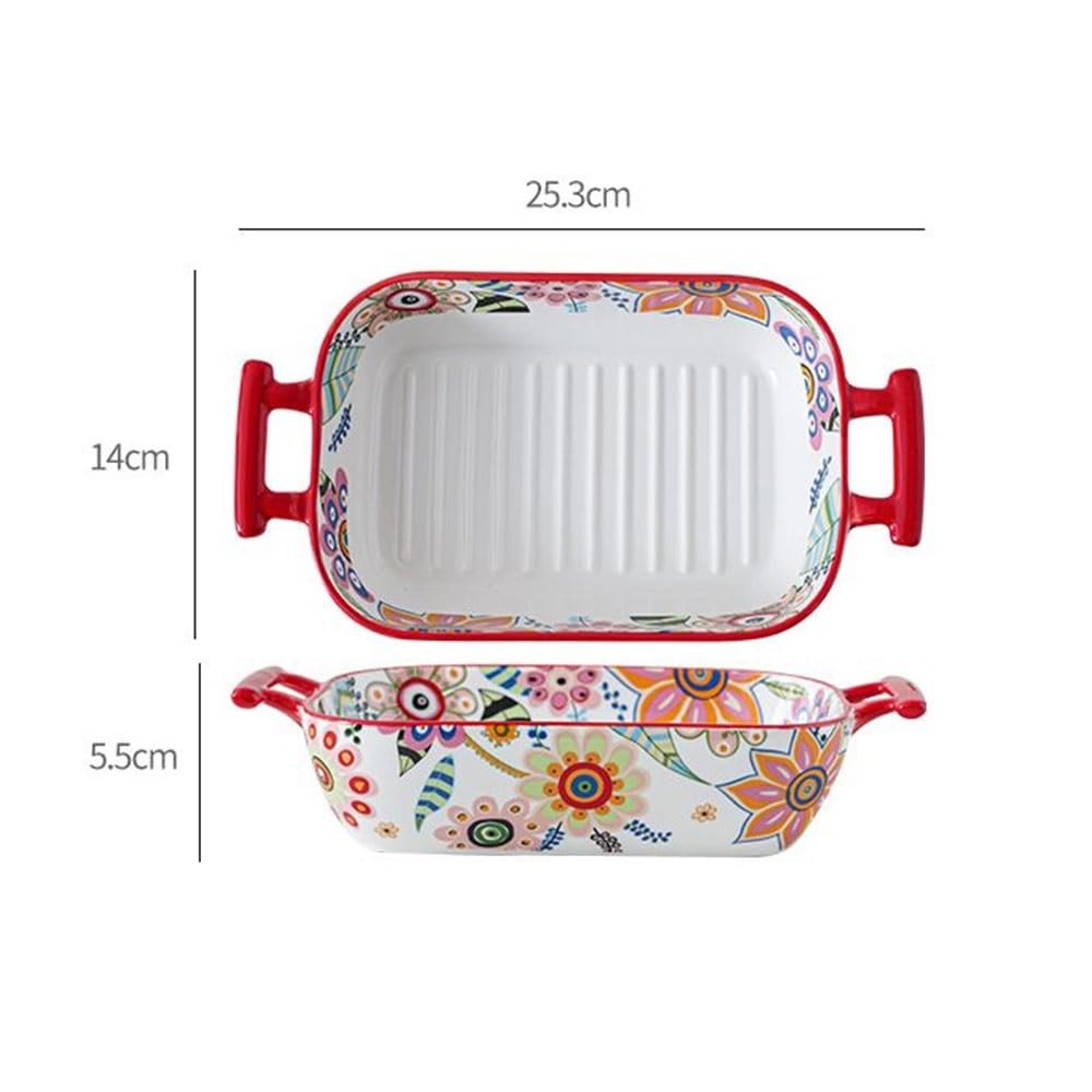 Utensilios para hornear Molde rectangular de cerámica con forma flor mariposa 850 ml doble asa for hornear carnes asadas Bandejas De Horno